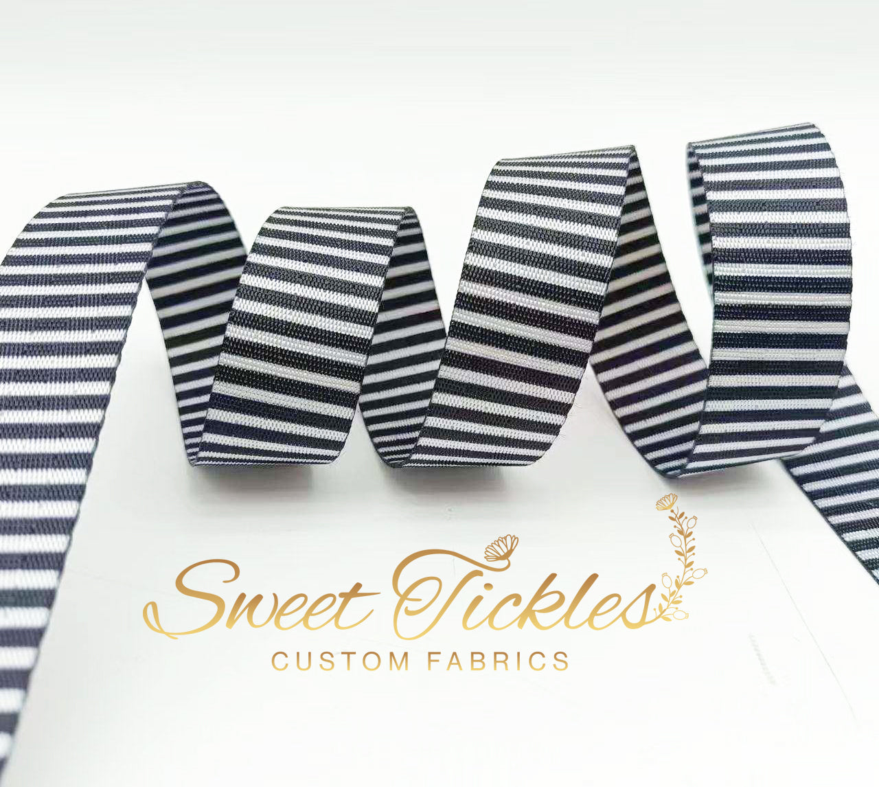 Retail Black and White Stripes - Seatbelt Webbing 1"