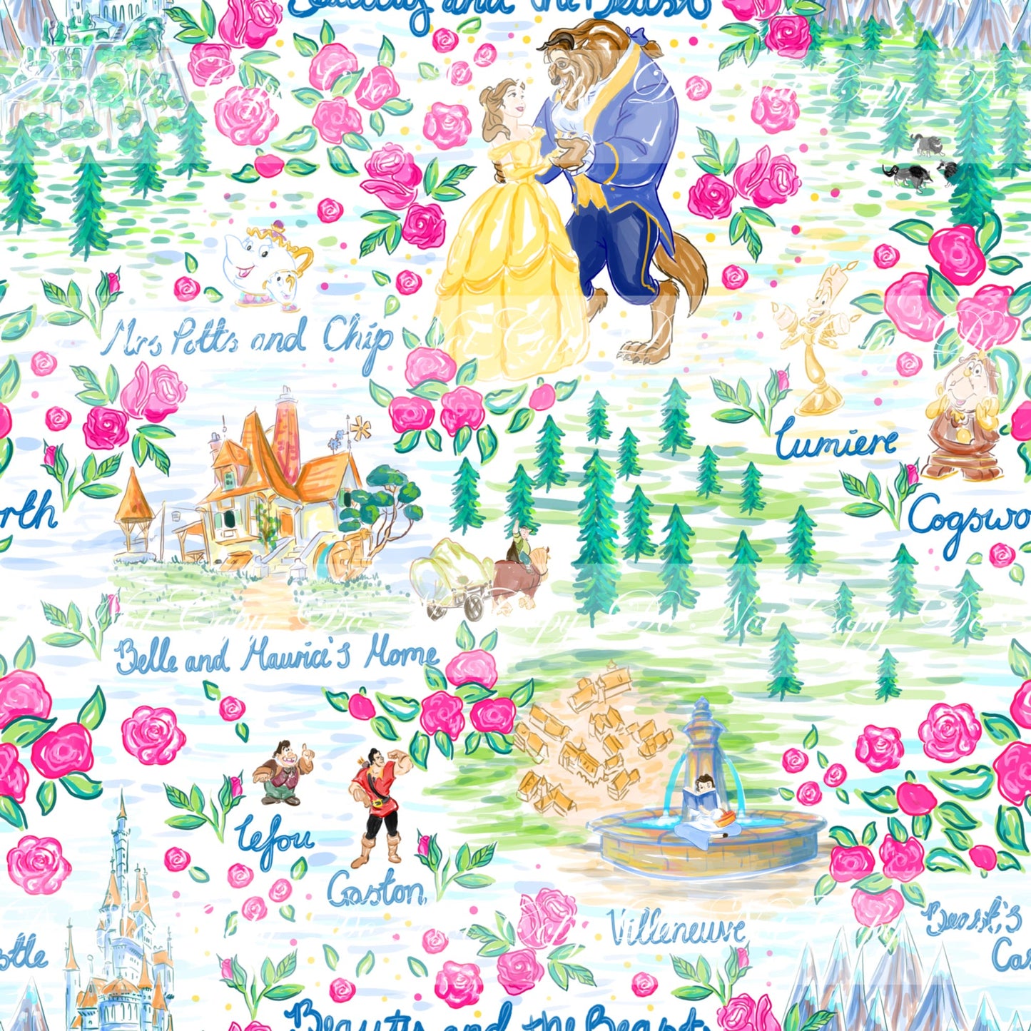 Preorder R67-Enchanted Rose- Main Print (White)