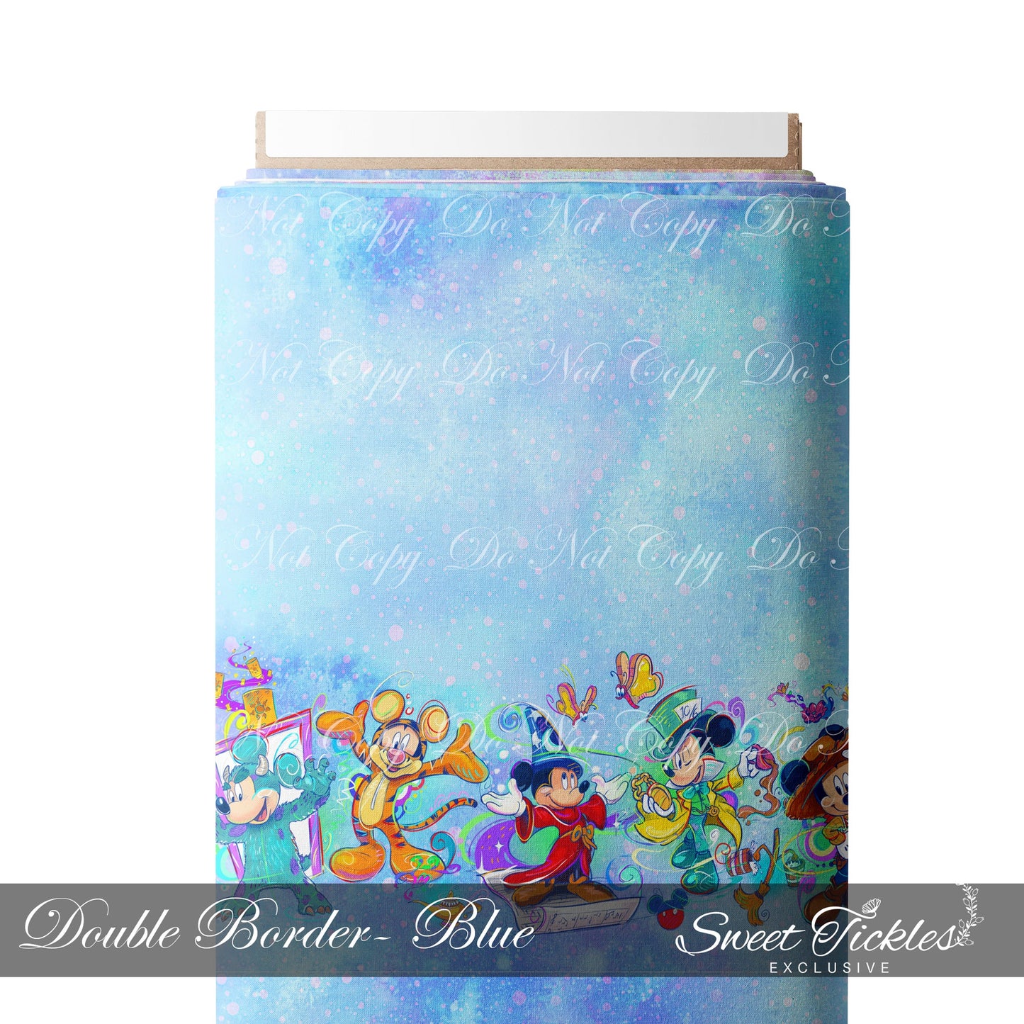 Retail R56- Mickey Magic Double Border- Blue- Cotton Spandex