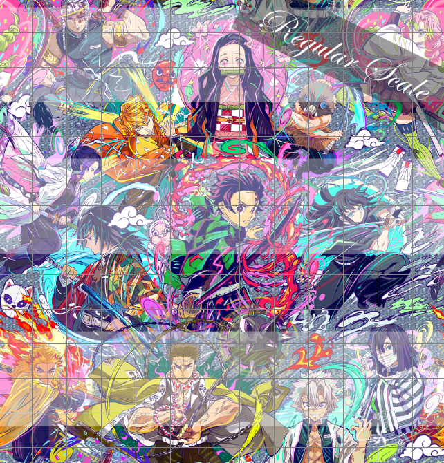 Retail R57- Anime Round -"Blade of Demon Destruction Grey - Cotton Spandex