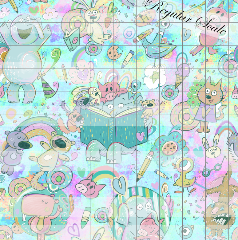 Retail R59- The Piggy, The Elephant and The Birdie- Main Pale Version- Blue - Cotton Spandex