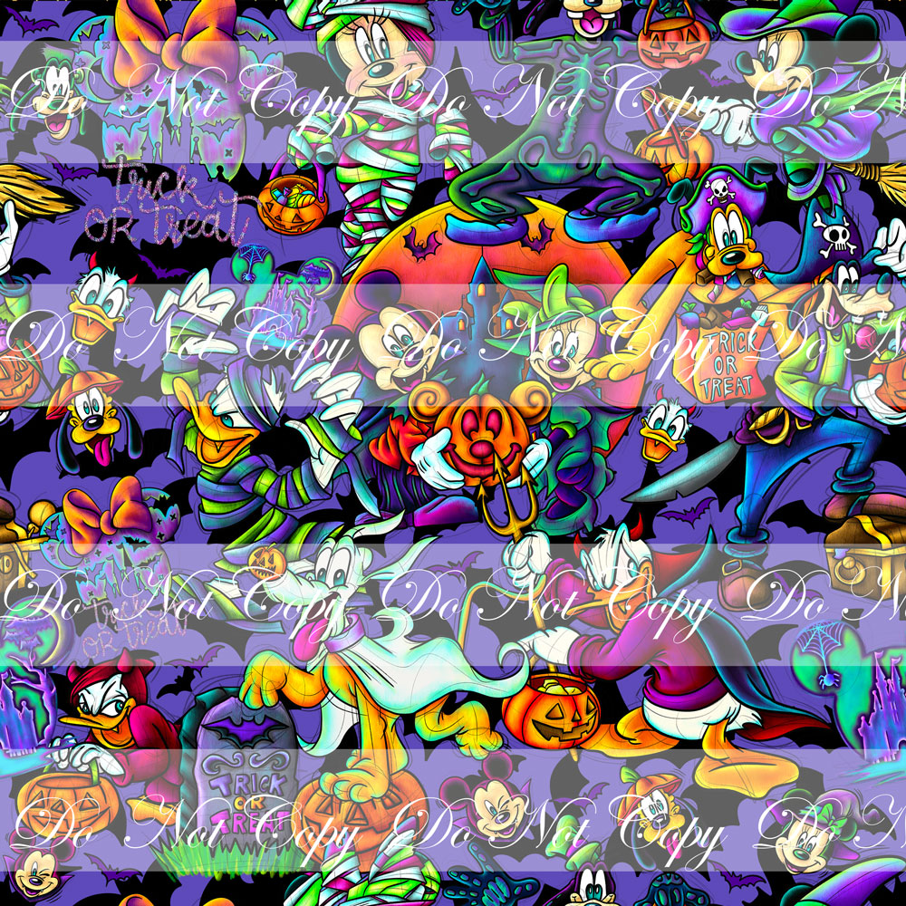 Retail R73 Spooky Trick or Treat Main Print- Bluish/ Purple - Cotton Spandex