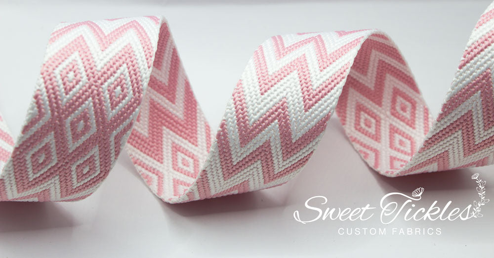 Retail - Jacquard Webbing- Chevron Diamonds- Pink - 1.5"