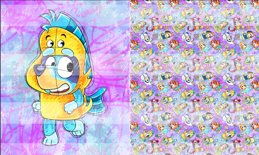 Retail R55-Dress Up Pups Blue Child/ Toddler Blanket Topper- Yellow Fish - Minky