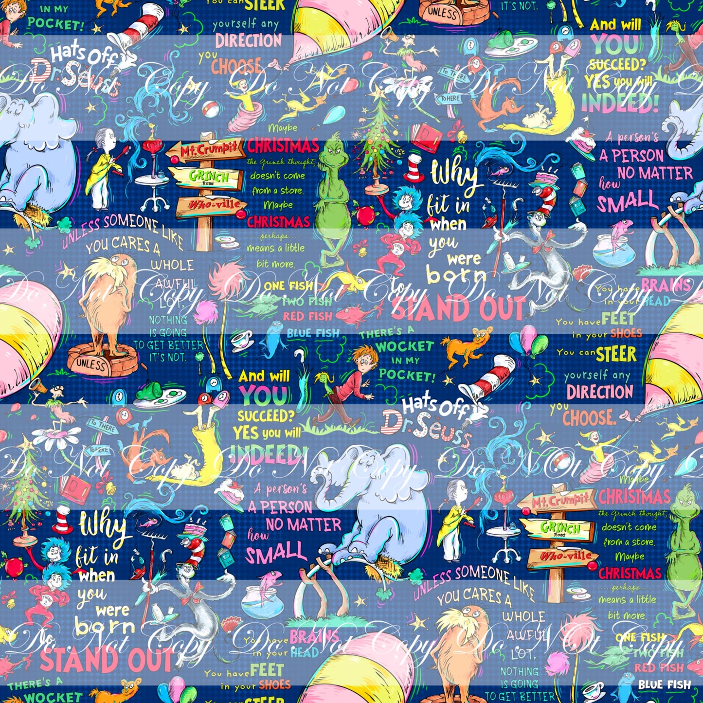 Preorder R66- Bookish/ Reading Corner - Seuss Blue Stacked Main (Words)