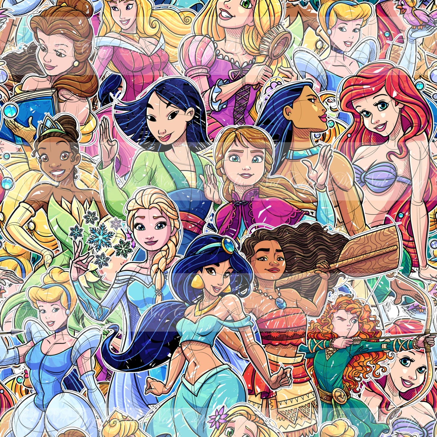 Retail R47- Sketch Princesses- Cotton Spandex