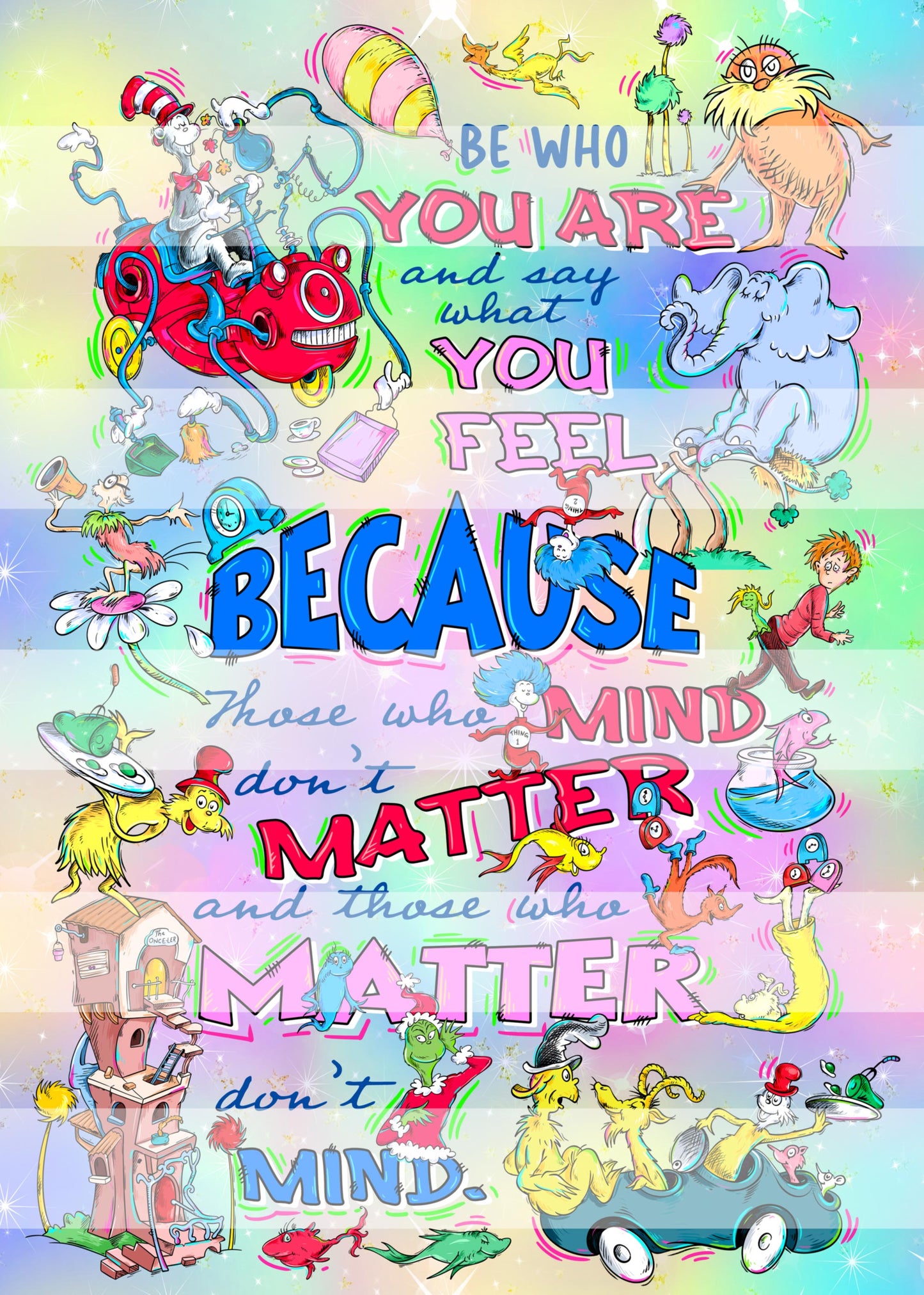 Preorder R66 - Bookish/ Reading Corner - Seuss Adult Topper (Bright Rainbow Pastel)