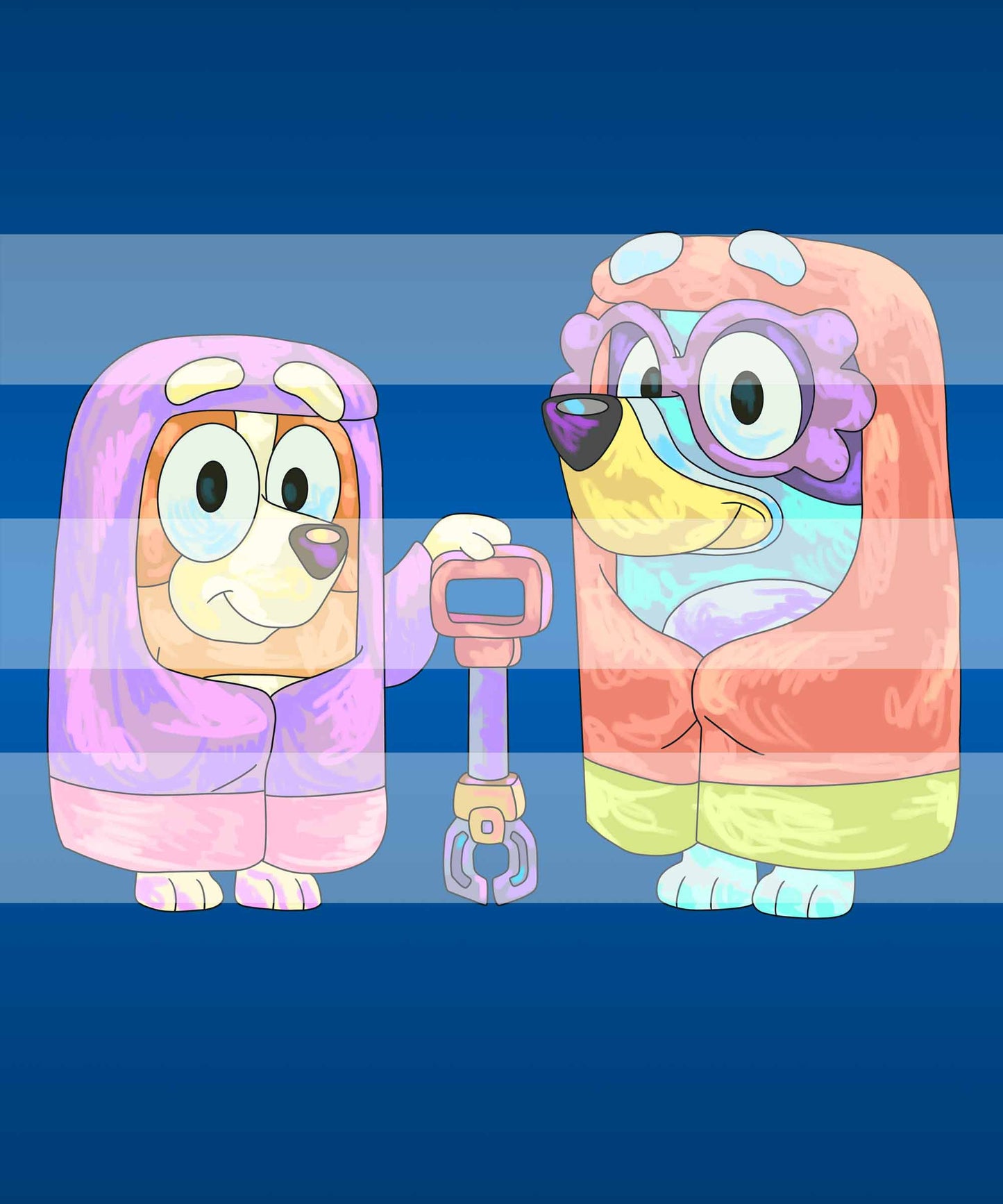 Preorder R19 - Puppy Adventures Blue Adult Blanket Topper- Grandma and Kid