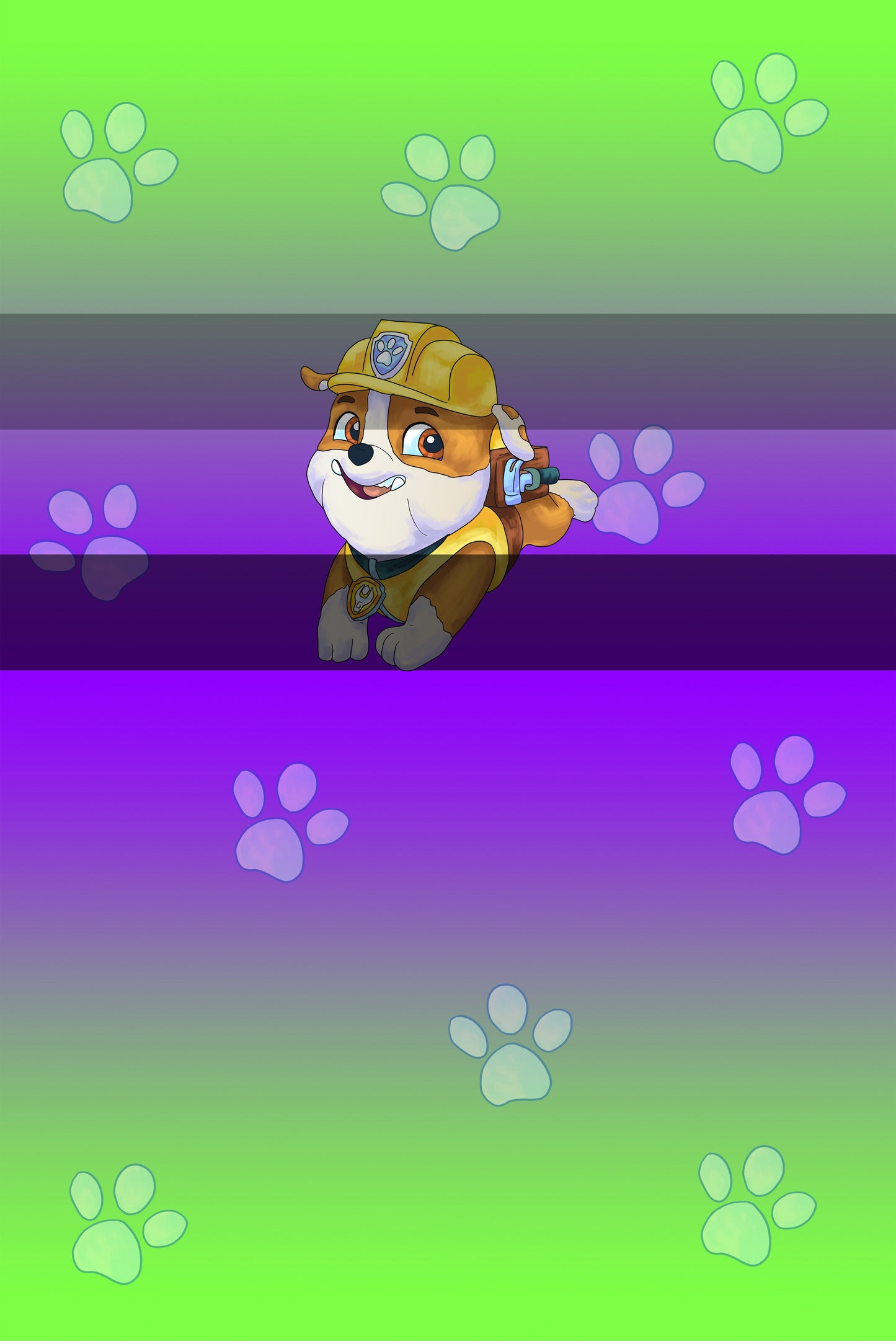 Retail No Job Is Too Big No Pup Is Too Small-Yellow Hat Dog- Panels(Green/Blue)