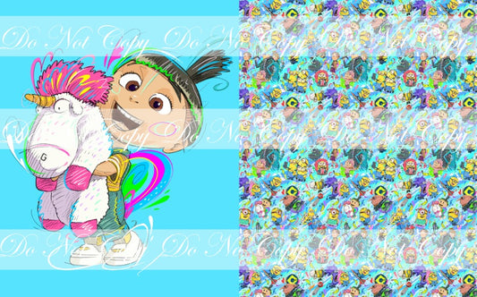 Preorder R64-Yellow Creatures- Child/ Toddler Blanket Topper- Girl with Unicorn (Blue)