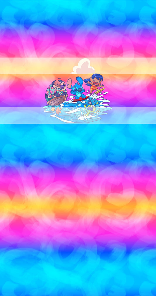 Preorder R71- Ohana Means Family- Big Island Panel - Child, Big kids, Adults)Surfing-Pink/Blue