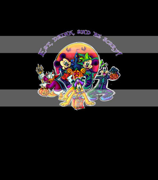 Retail R73 Spooky Trick or Treat - Panel - Child, Big kids, Adults) Eat, Drink and Be Scary- Black - Cotton Spandex