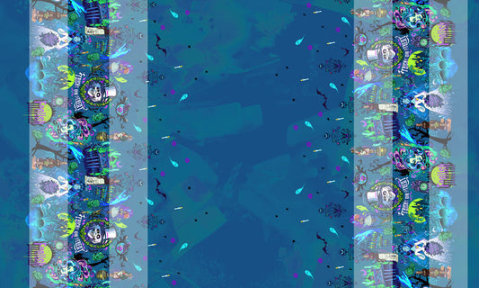 Preorder R73  Haunted Mansion-Double Border Print- Blue