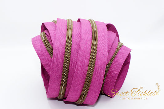 Magenta Pink With Antique Bronze Teeth -Nylon Zipper Tape #5