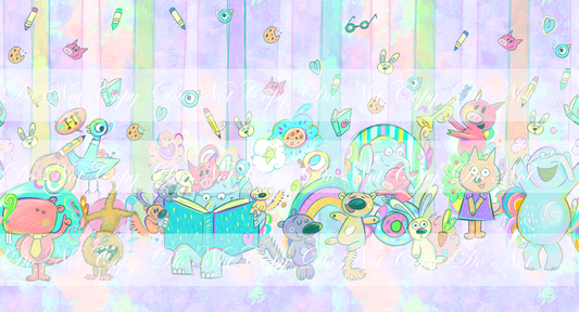 Preorder R59- The Piggy, The Elephant and The Birdie- Bright Version-Double Border Print- Purple