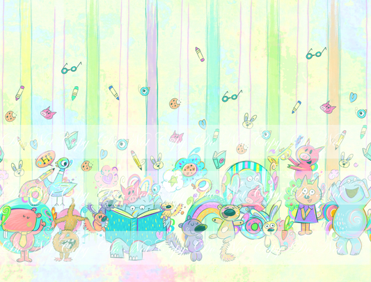 Preorder R59- The Piggy, The Elephant and The Birdie- Bright Version-Double Border Print- Yellow