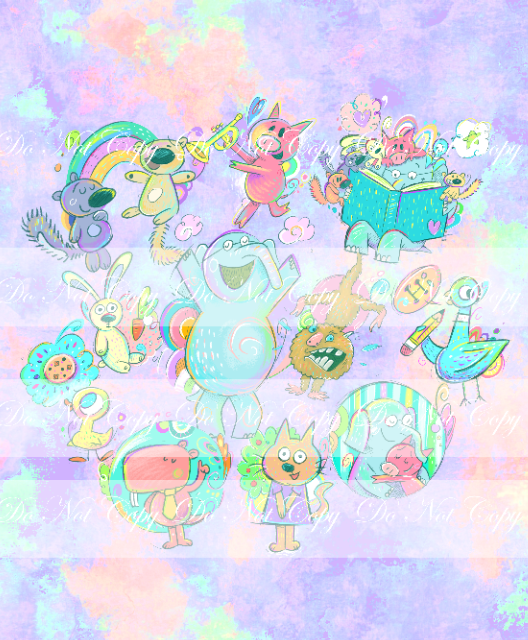 Preorder R59 - The Piggy, The Elephant and The Birdie- Bright- Purple Adult Topper