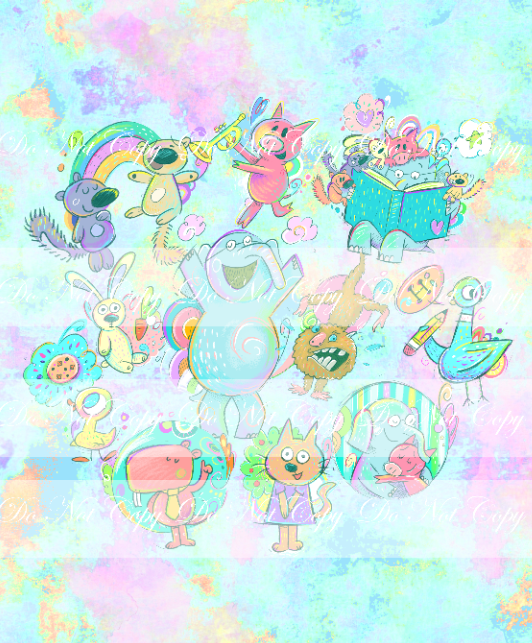 Preorder R59 - The Piggy, The Elephant and The Birdie- Bright- Blue Adult Topper