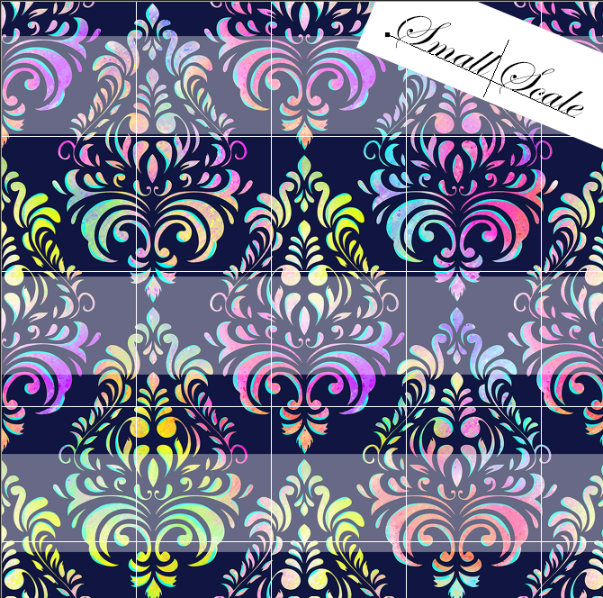 Preorder R79- Colorful Rainbow Black-  Damask Main Print