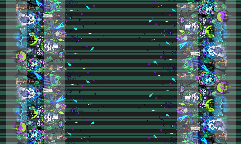 Retail R73  Haunted Mansion-Double Border Print- Stripes - Cotton Woven