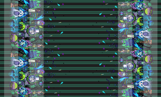 Retail R73  Haunted Mansion-Double Border Print- Stripes - Cotton Woven