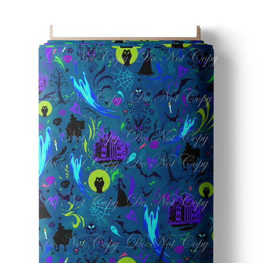 Retail R73-Haunted Mansion-  Coordinate Print - Blue - Waterproof Canvas