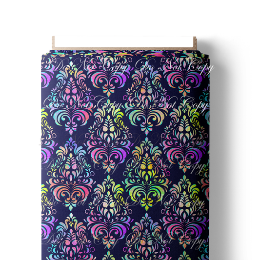 Preorder R79- Colorful Rainbow Black-  Damask Main Print
