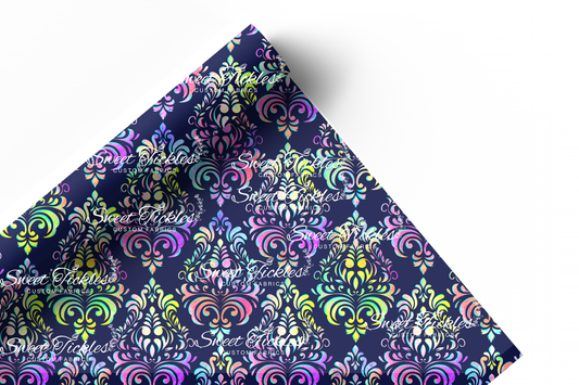 Preorder R79  Colorful Rainbow Black- Vinyl -  Damask Main Print