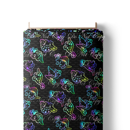 Preorder R79- Colorful Rainbow Black-  Dino Main Print