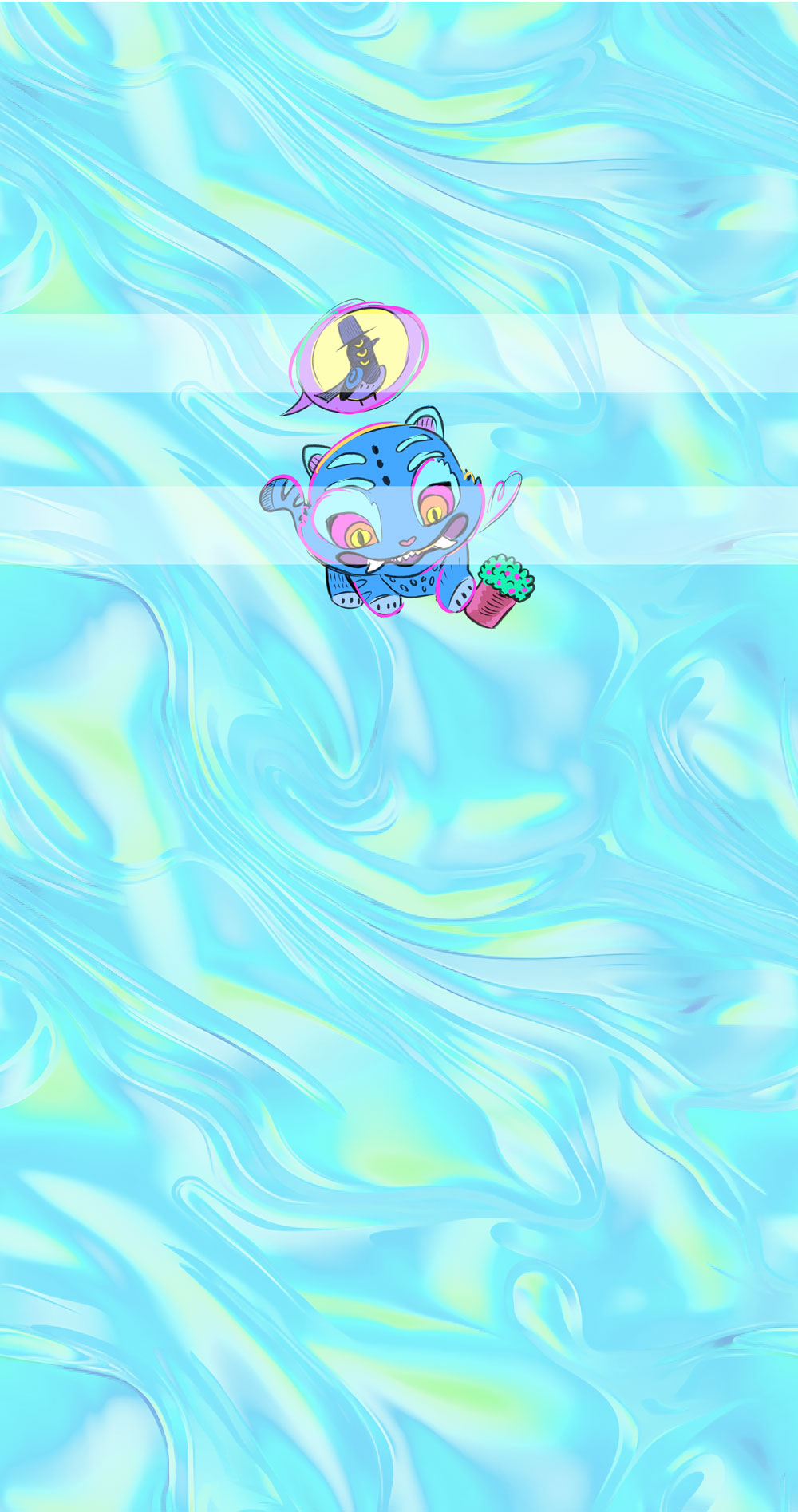 Preorder R74-KPDH Kawaii- Panel - Child, Big kids, Adults)Kitty and Bird - Blue