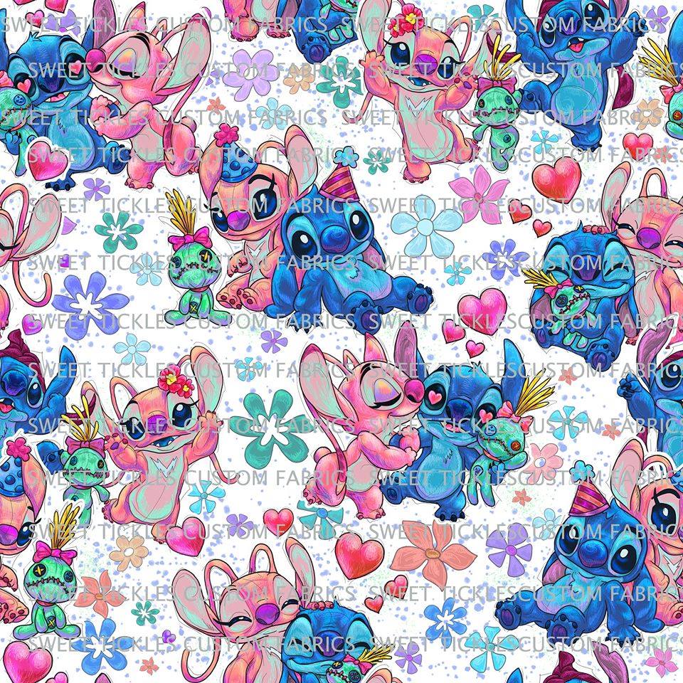 Preorder R16 Aloha -Angel and Stitch  Main Print White- Small Scale