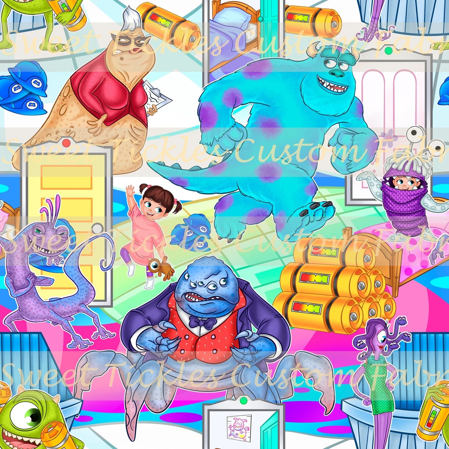 Retail- Monster Under My Bed-Colorful White- Vinyl/Faux Leather Sheet