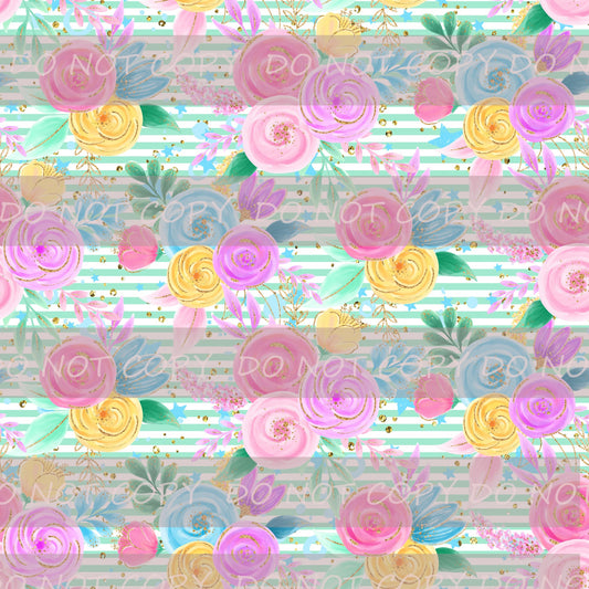 Preorder R30 Once upon a Love -Floral Teal Stripes