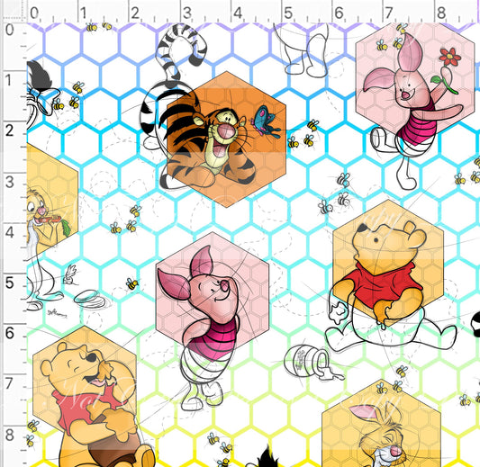 Preorder R44- Honey Bear -  Gold Bear -Main Print-  (WHITE)