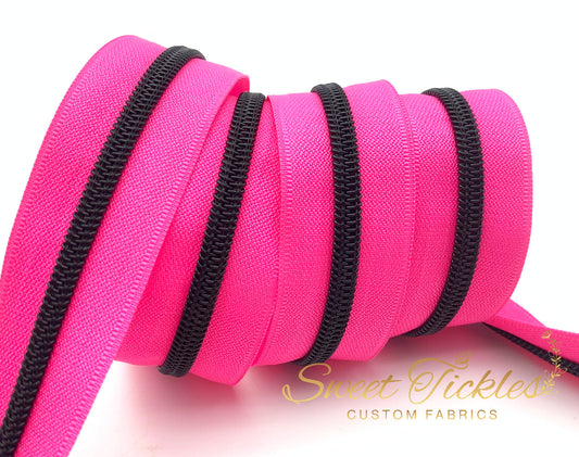 Hot Pink With Black Teeth Zipper Tape #5